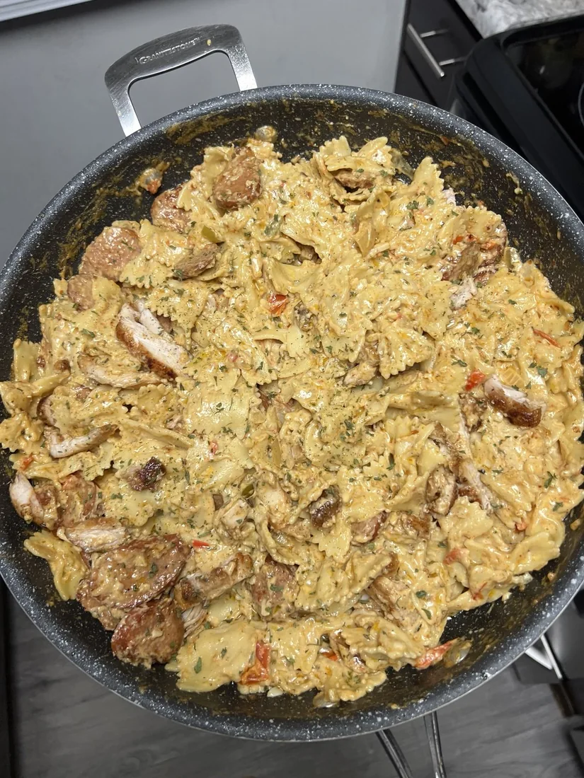 Creamy bowtie pasta with chicken and sausage